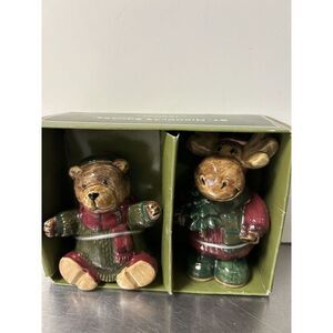 Heartland St. Nicholas Square Moose Bear Salt Pepper Shakers Christmas Holiday